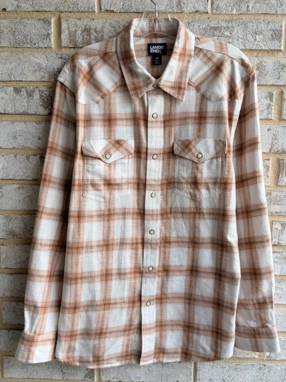Lands' End Long Sleeve Snap Button Plaid Flannel Shirt Men's Size M